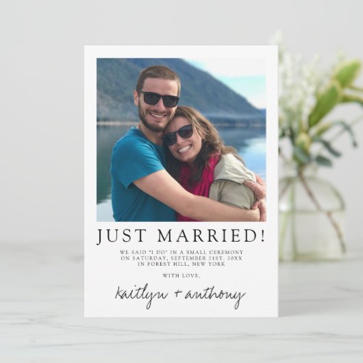 モダン白黒スクリプミニマルト結婚の 案内状 (スタンド正面)