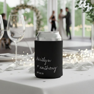 モダン白黒スクリプミニマルト結婚の 缶クーラー