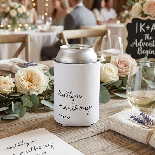 モダン白黒スクリプミニマルト結婚の 缶クーラー