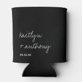 モダン白黒スクリプミニマルト結婚の 缶クーラー (裏面)