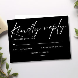 モダン白黒スクリプ結婚ト 出欠カード