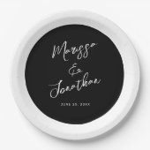 モダン白黒スストライプクリプト結婚 ペーパープレート (正面)