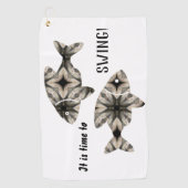 モダン白黒スタイリッシュ魚のパーソナライズ ゴルフタオル (正面)