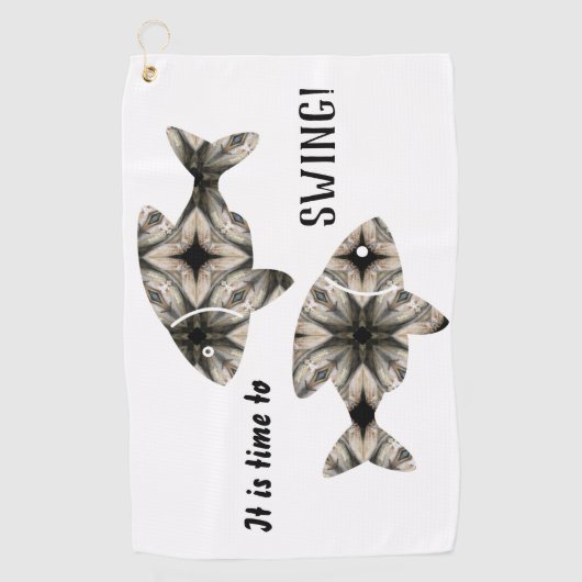 モダン白黒スタイリッシュ魚のパーソナライズ ゴルフタオル (正面)