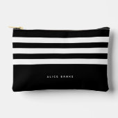 モダン白黒ストライプと名はっきりした前 アクセサリーポーチ (正面)
