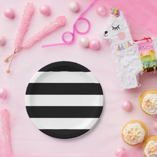 モダン白黒ストライプのウェディングレセプションパーティー ペーパープレート (パーティー)