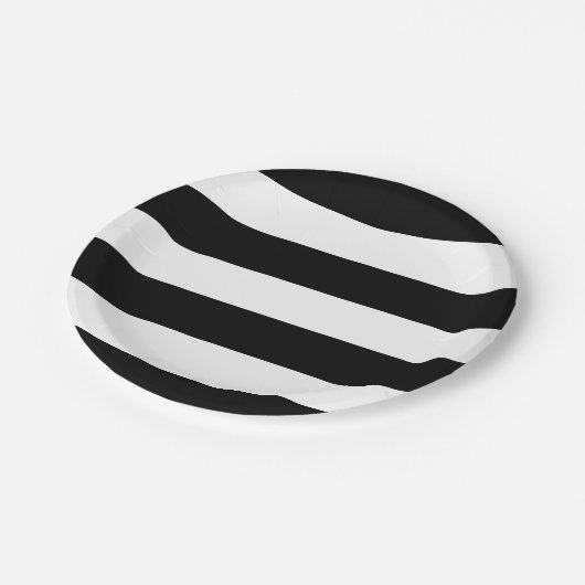モダン白黒ストライプのウェディングレセプションパーティー ペーパープレート (アングル)
