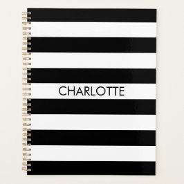 モダン白黒ストライプの名前をカスタムするモノグラム プランナー手帳