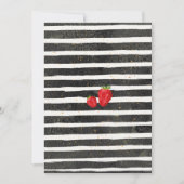 モダン白黒ストライプズいちご1st誕生日 招待状 (正面)