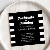 モダン白黒ストライプタイポグラフィ誕生日 招待状