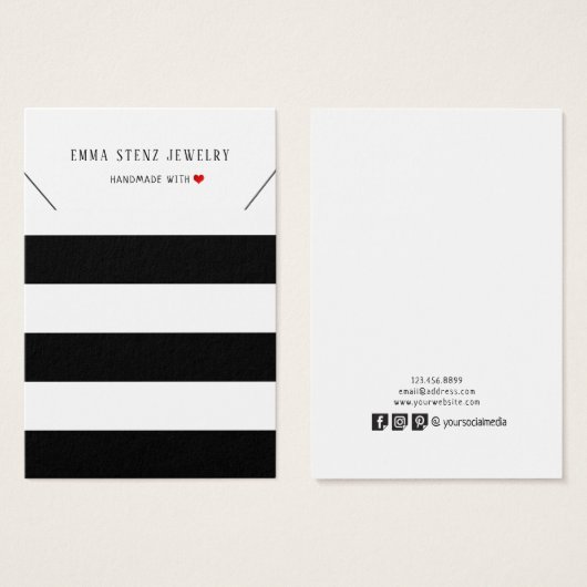 モダン白黒ストライプネックレスディスプレイカード (正面&裏面)