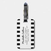 モダン白黒ストライプピンクパーソナライズされた名 ラゲッジタグ (裏面縦)