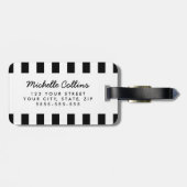モダン白黒ストライプピンクパーソナライズされた名 ラゲッジタグ (裏面横)