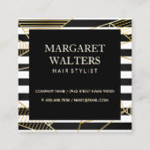 モダン白黒ストライプモノグラム |ゴールデンポリ スクエア名刺 (裏面)