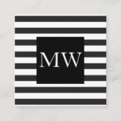 モダン白黒ストライプモノグラム スクエア名刺 (正面)