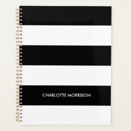 モダン白黒ストライプ名前をカスタムするモノグラム プランナー手帳