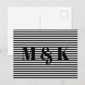 モダン白黒ストライプ対カスタムイニシャル ポストカード (正面/裏面)