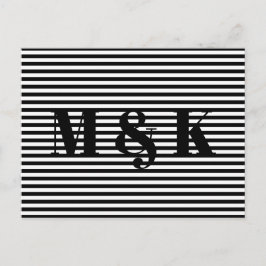 モダン白黒ストライプ対カスタムイニシャル ポストカード