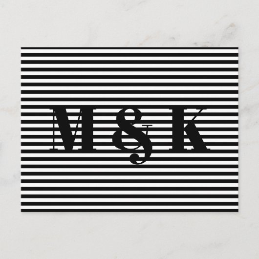 モダン白黒ストライプ対カスタムイニシャル ポストカード (正面)