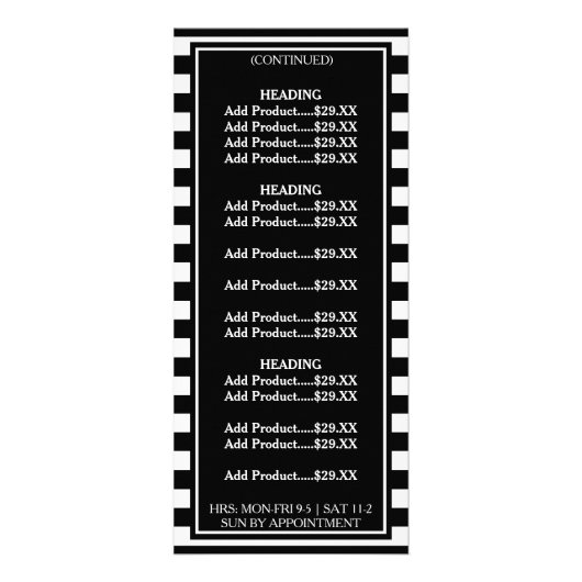 モダン白黒ストライプ美しいサロン価格表 ラックカード (裏面)