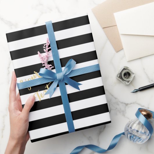 モダン白黒ストライプ金ゴールドエレガント文字ギフト ラッピングペーパー (ギフト)
