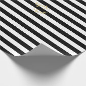 モダン白黒ストライプ金ゴールドエレガント文字ギフト ラッピングペーパー (角)