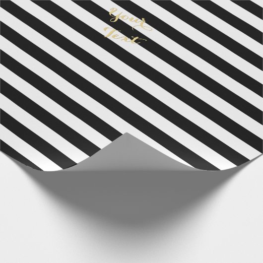 モダン白黒ストライプ金ゴールドエレガント文字ギフト ラッピングペーパー (角)