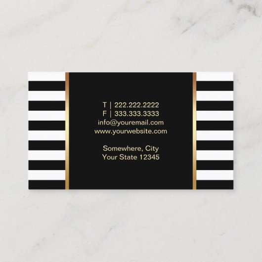 モダン白黒ストライプ金ゴールドリップメイクアップアーティスト 名刺 (裏面)