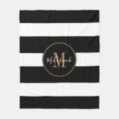 モダン白黒ストライプ金ゴールド名 フリースブランケット (正面)