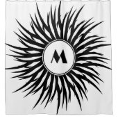 モダン白黒スパイラルモノグラムのパーソナライズ シャワーカーテン (正面)