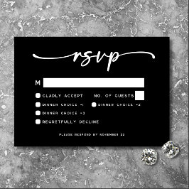 モダン白黒スミニマルプ結婚リ 出欠カード