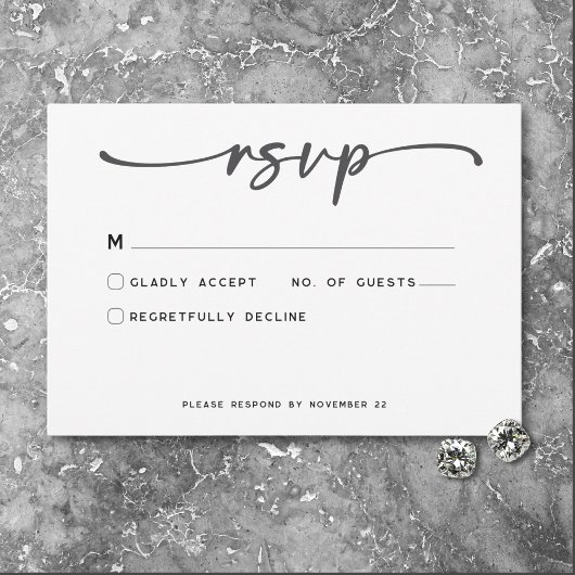 モダン白黒スミニマルプ結婚リ 出欠カード