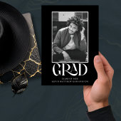 モダン白黒タイポグラフィ卒業写真 案内状