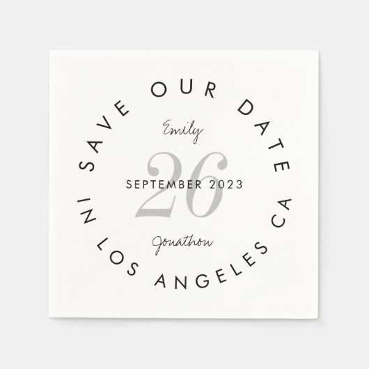 モダン白黒タイポグラフィ日付の保存 スタンダードカクテルナプキン (正面)