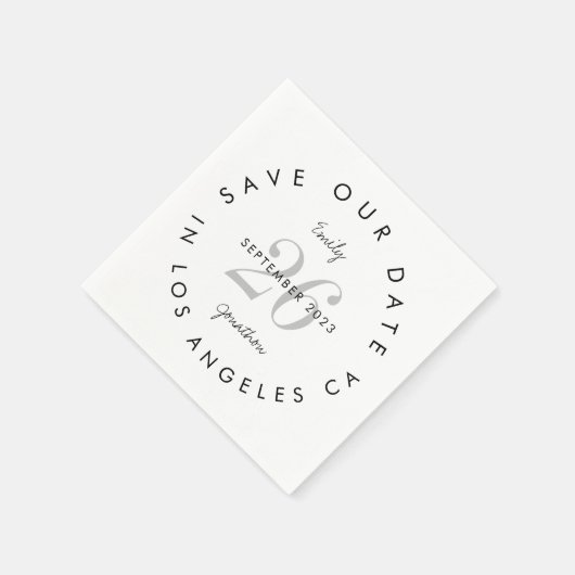 モダン白黒タイポグラフィ日付の保存 スタンダードカクテルナプキン (角)