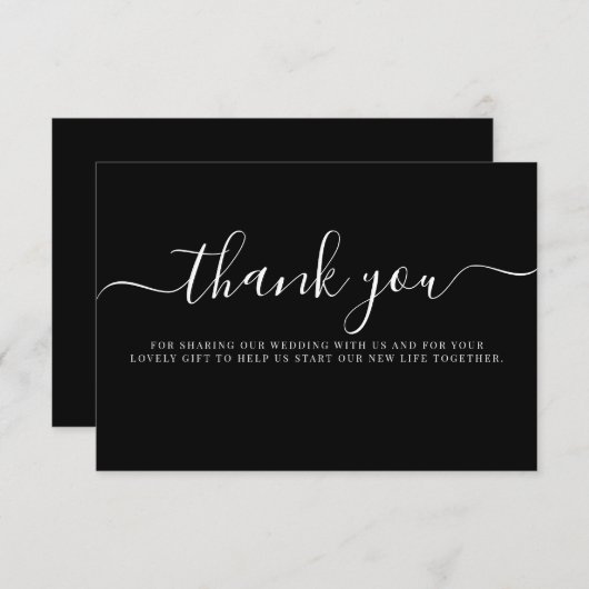 モダン白黒タイポグラフィ結婚の感謝 エンクロージャーカード (正面/裏面)