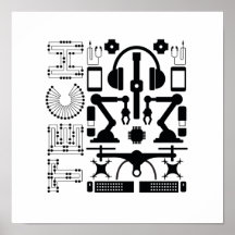 モダン白黒テクノロジオブジェクトのパターン