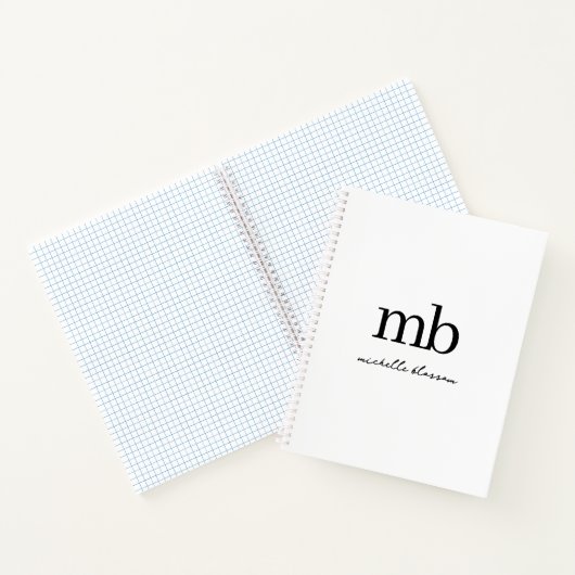 モダン白黒トレンディースクリプトイニシャルモノグラム ノートブック (内部)