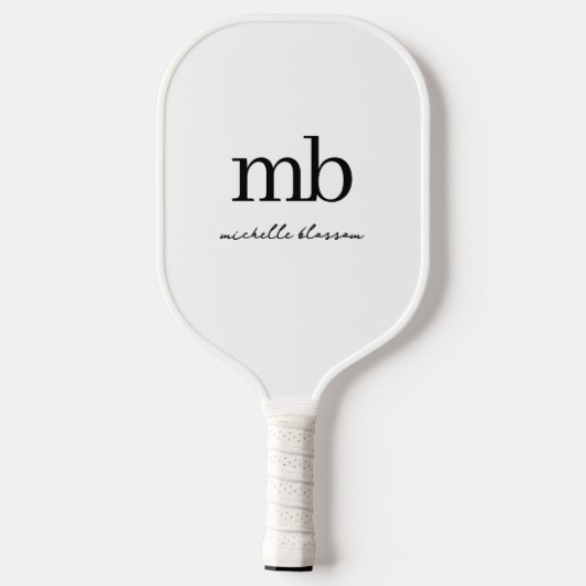 モダン白黒トレンディースクリプトイニシャルモノグラム ピックルボールラケット (裏面)