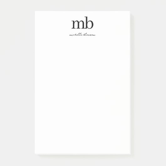 モダン白黒トレンディースクリプトイニシャルモノグラム ポストイット (正面)