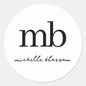 モダン白黒トレンディースクリプトイニシャルモノグラム ラウンドシール (正面)