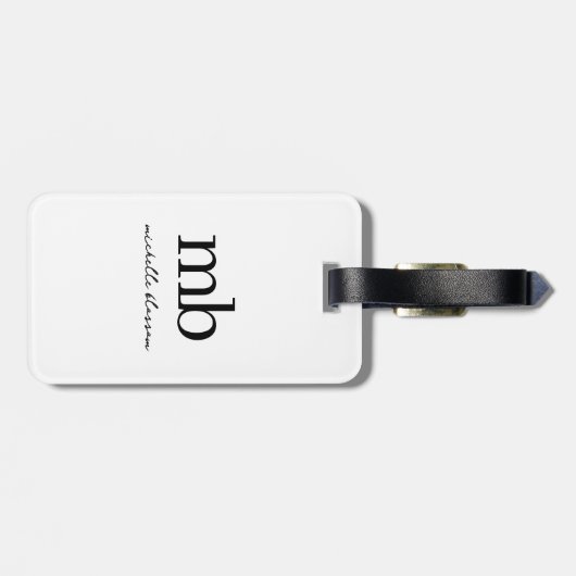 モダン白黒トレンディースクリプトイニシャルモノグラム ラゲッジタグ (裏面横)