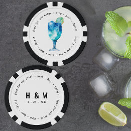 モダン白黒ハワイアンドリンク結婚券 ポーカーチップ