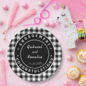 モダン白黒バッファローチェック婚約パーティ ペーパープレート (パーティー)