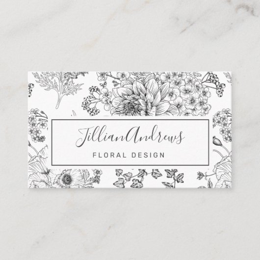 モダン白黒バラフローラデザインプロフェッショナル 名刺 (正面)