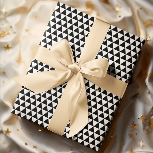 モダン白黒パターン金ゴールド文字誕生日ギフト ラッピングペーパー