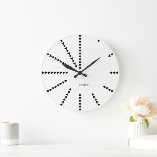 モダン白黒パーソナライズされたデコ結婚ーの贈り物 ラージ壁時計 (ホーム)