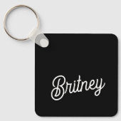 モダン白黒パーソナライズされたモノグラムと名前 キーホルダー (正面)