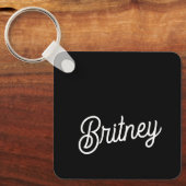 モダン白黒パーソナライズされたモノグラムと名前 キーホルダー (正面)