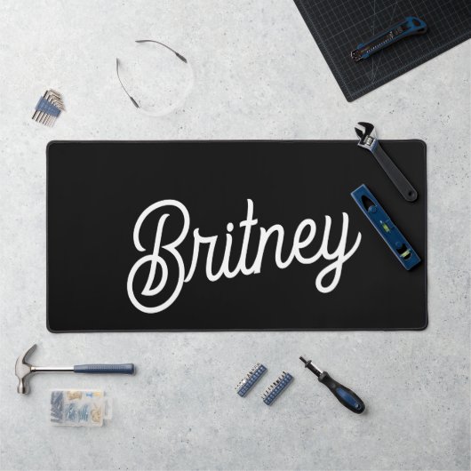 モダン白黒パーソナライズされたモノグラムと名前 デスクマット (ワークステーション)